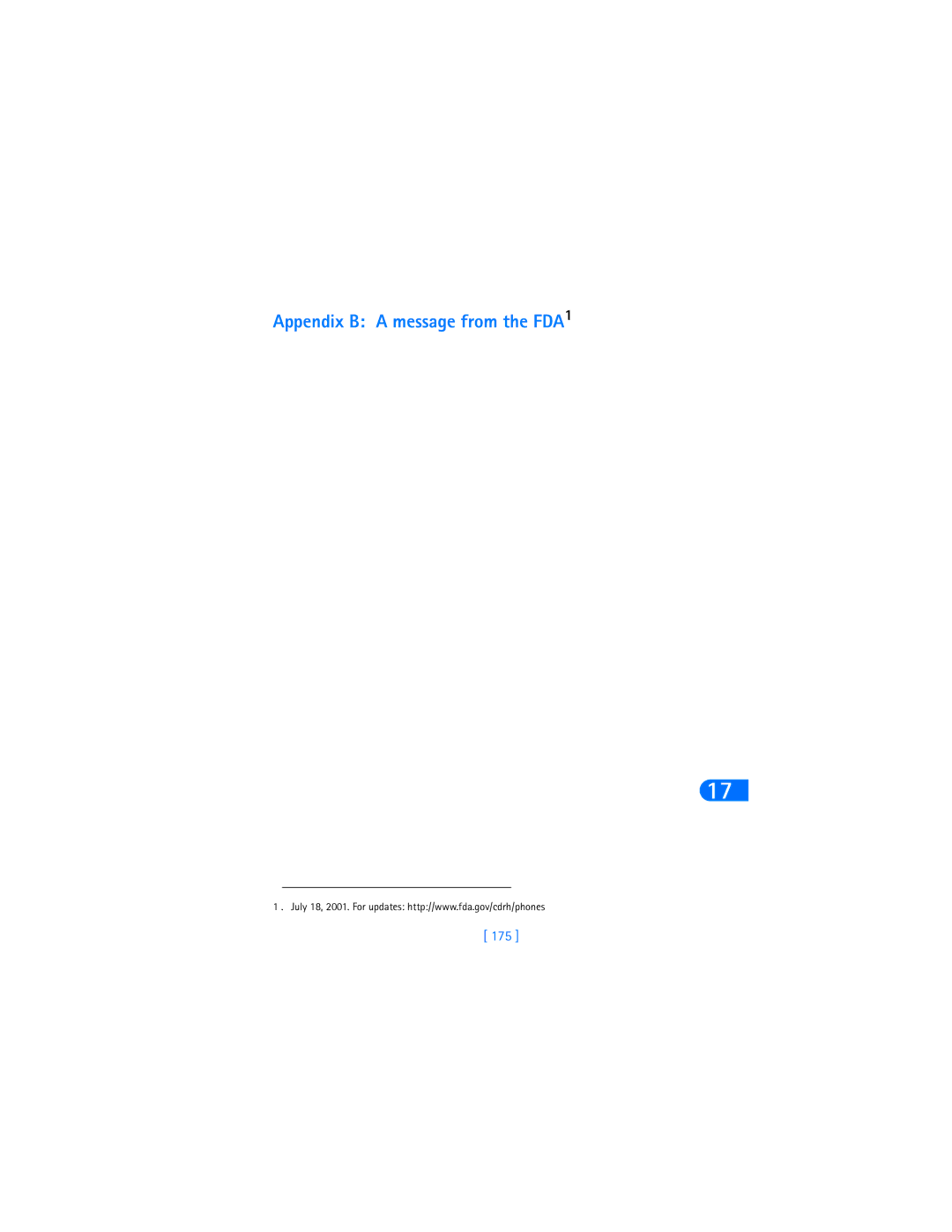 Nokia 6385 manual Appendix B a message from the FDA1, 175 