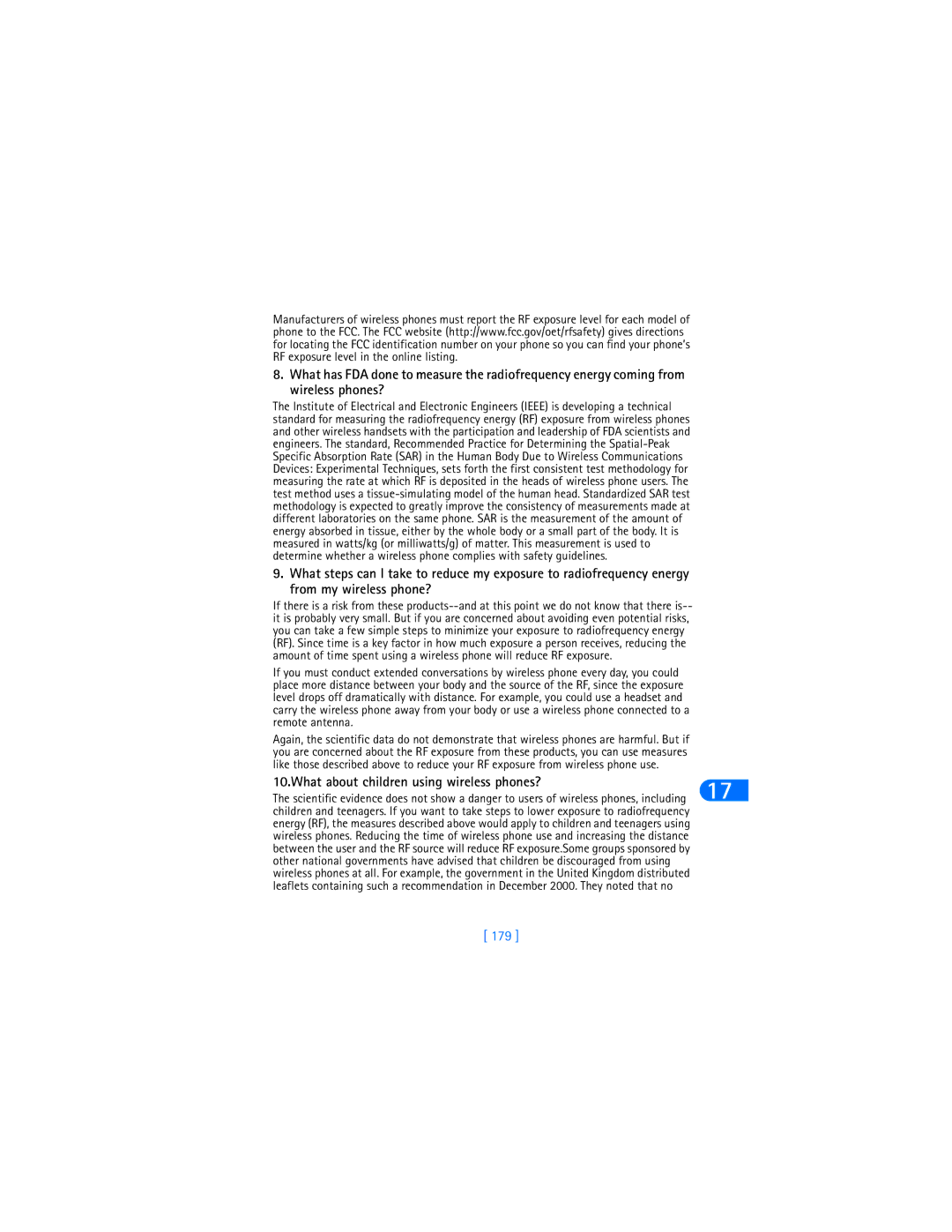 Nokia 6385 manual What about children using wireless phones?, 179 