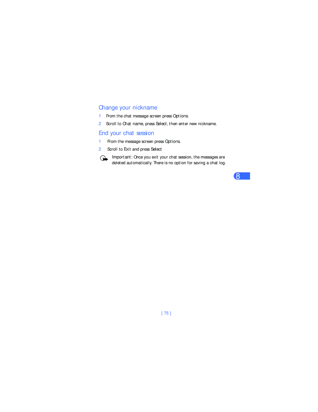 Nokia 6385 manual Change your nickname, End your chat session 