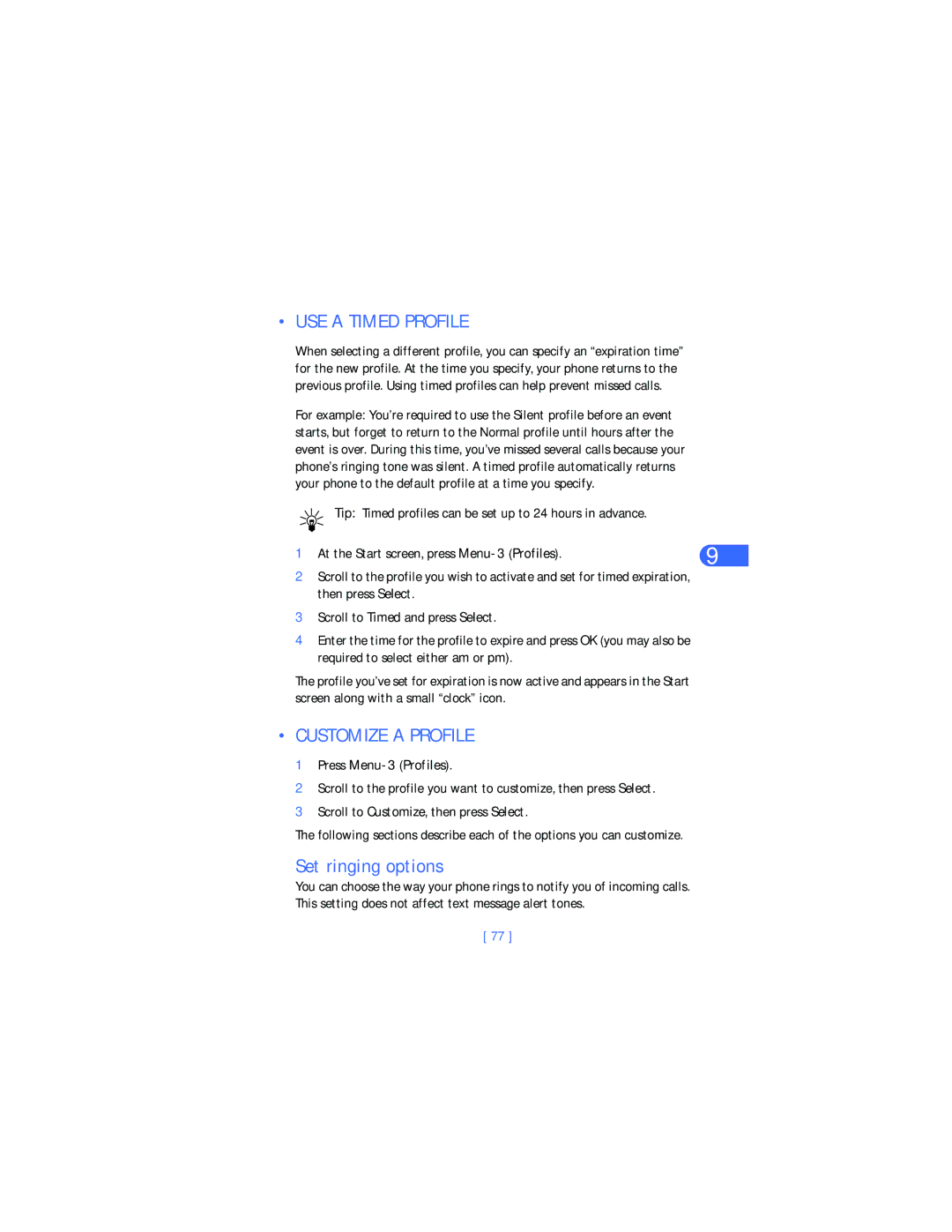 Nokia 6385 manual USE a Timed Profile, Customize a Profile, Set ringing options 