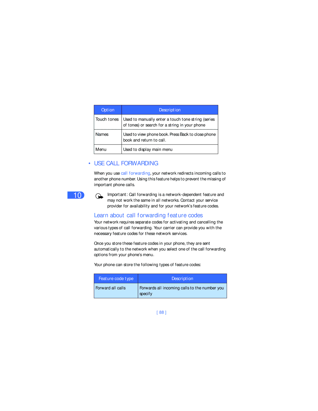 Nokia 6385 manual USE Call Forwarding, Learn about call forwarding feature codes, Names, Menu 