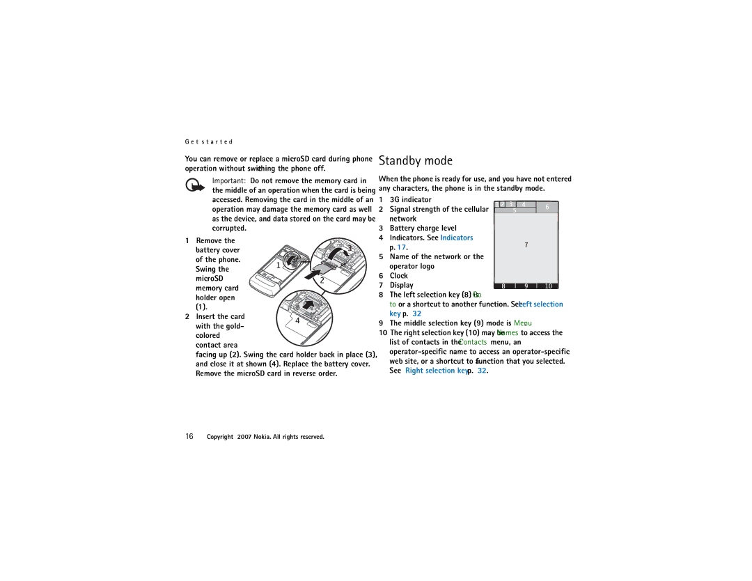 Nokia 6500 Slide manual Standby mode 