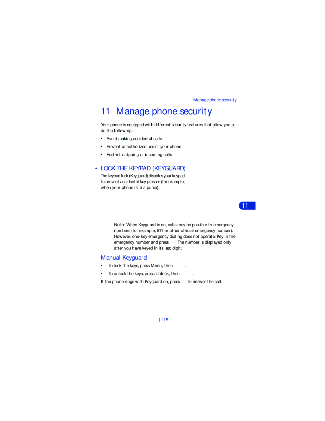 Nokia 6590 warranty Manage phone security, Lock the Keypad Keyguard, Manual Keyguard, 115 