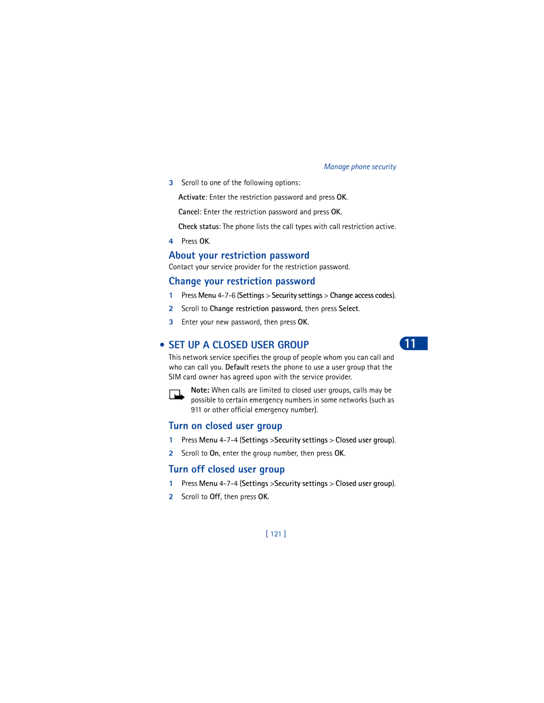 Nokia 6590 warranty About your restriction password, Change your restriction password, SET UP a Closed User Group 