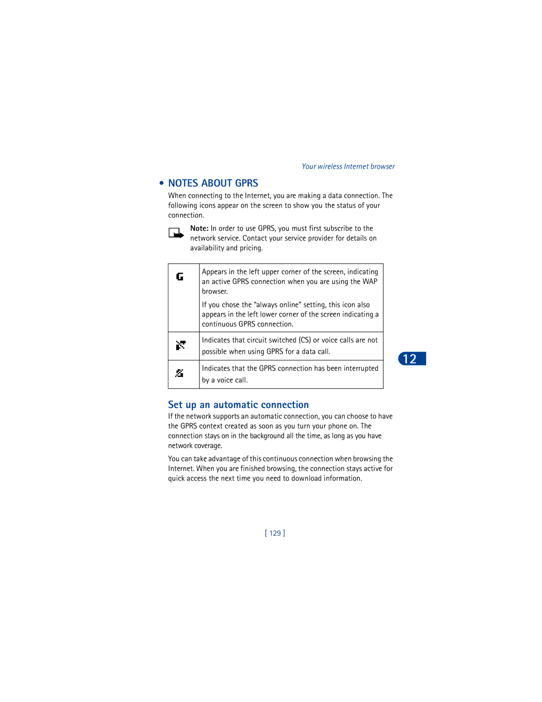 Nokia 6590 warranty Set up an automatic connection, 129 