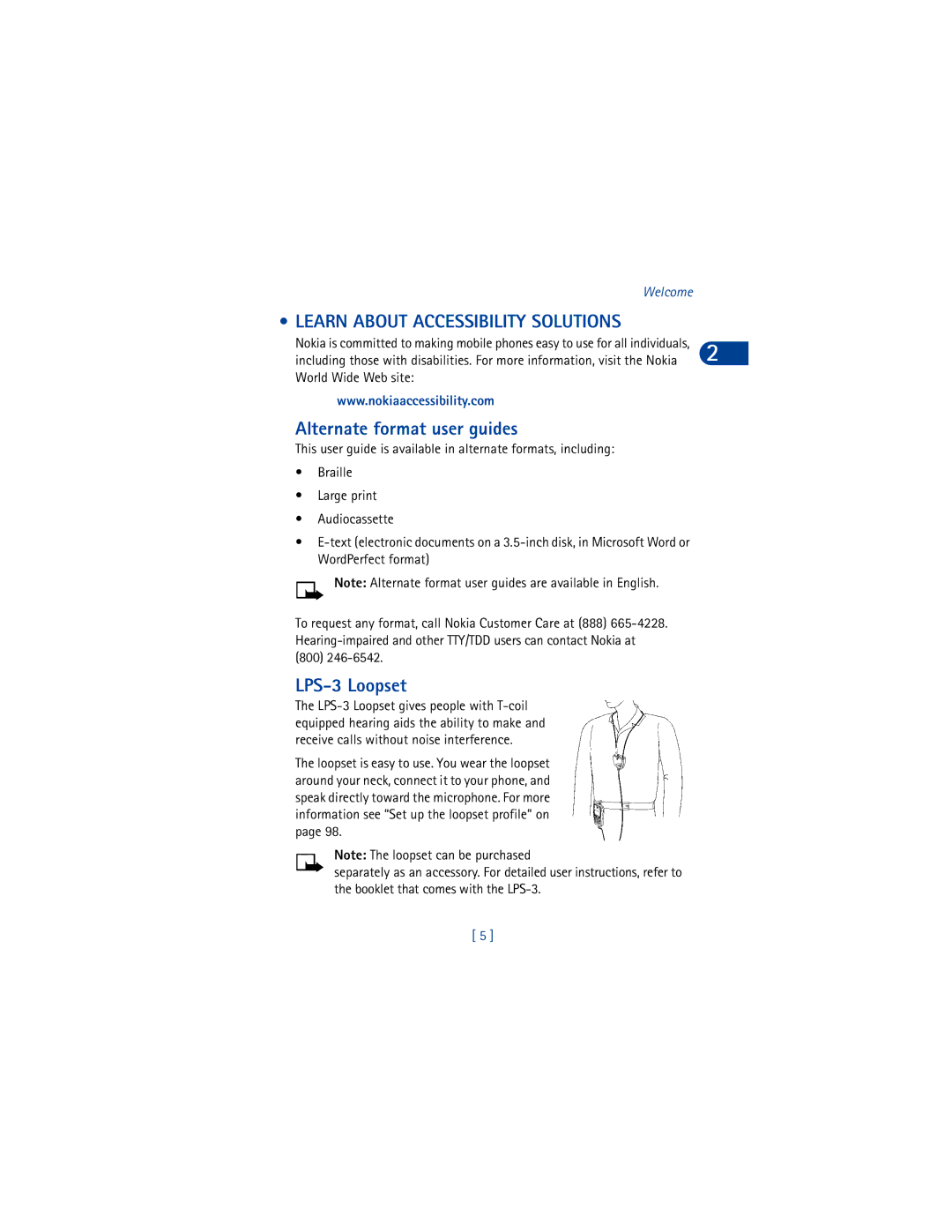 Nokia 6590 warranty Learn about Accessibility Solutions, Alternate format user guides, LPS-3 Loopset 