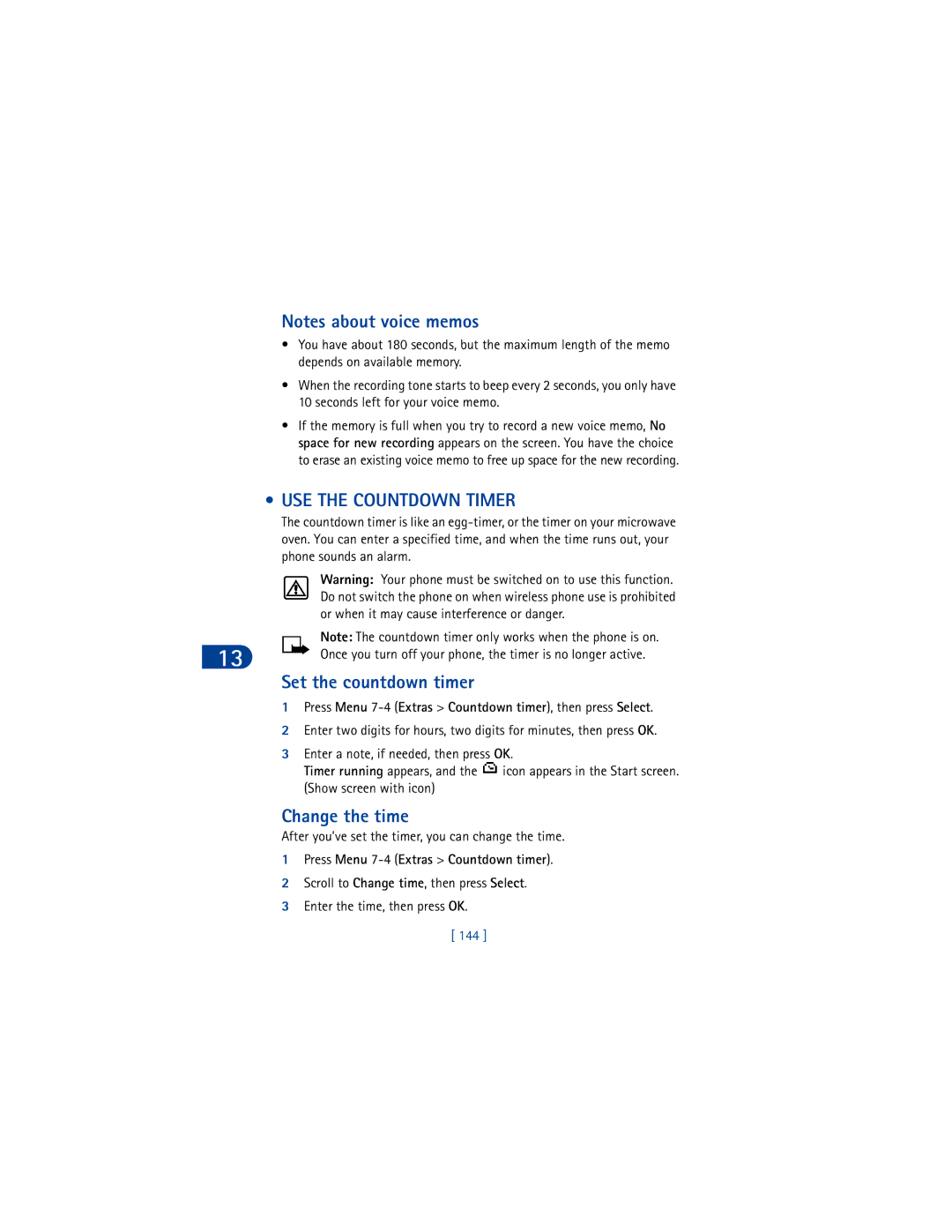 Nokia 6590 USE the Countdown Timer, Set the countdown timer, Change the time, Press Menu 7-4 Extras Countdown timer 