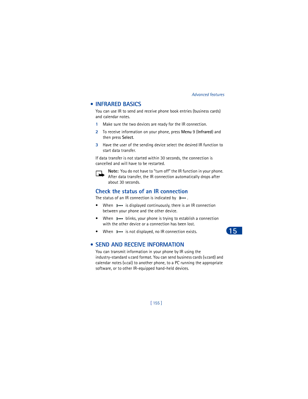 Nokia 6590 warranty Infrared Basics, Check the status of an IR connection, Send and Receive Information, 155 