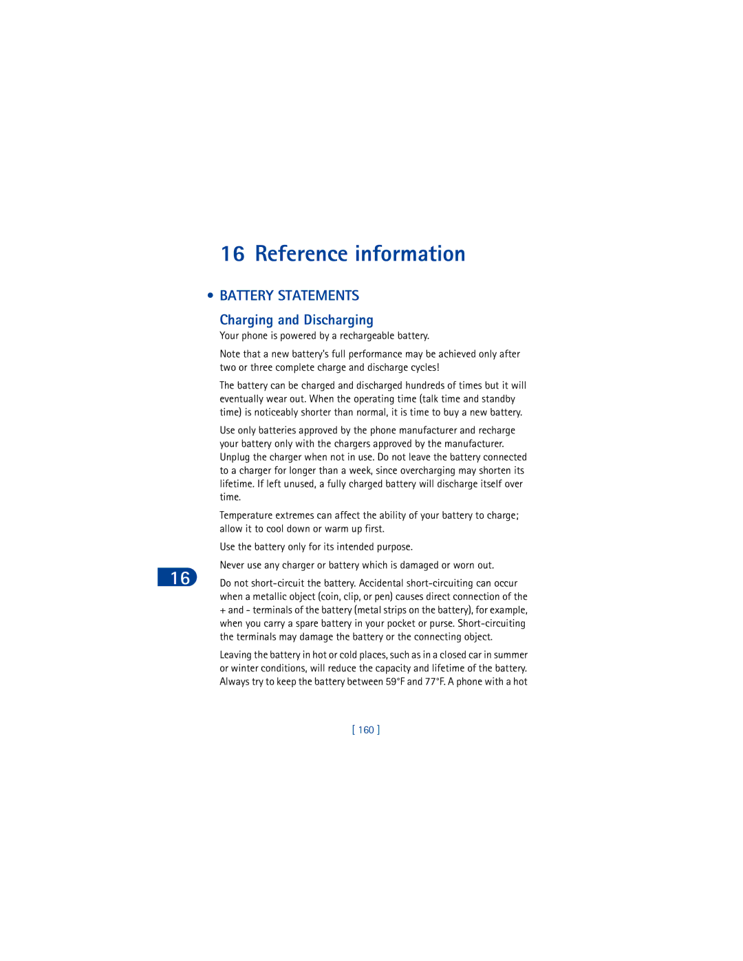Nokia 6590 warranty Reference information, Your phone is powered by a rechargeable battery, 160 
