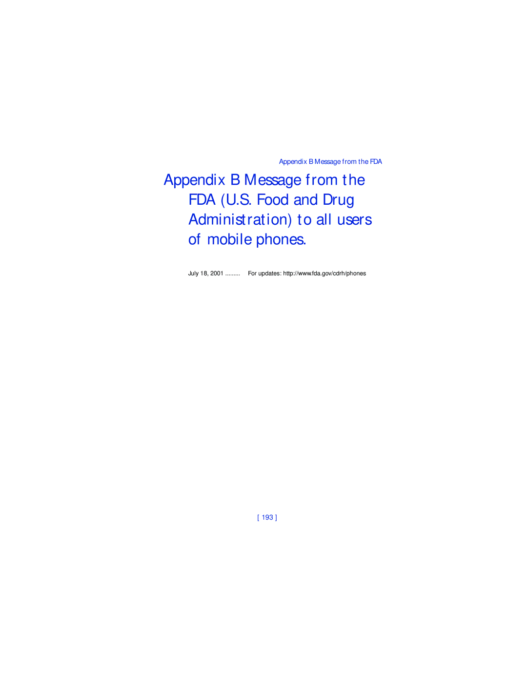 Nokia 6590 warranty Appendix B Message from the FDA, 193 