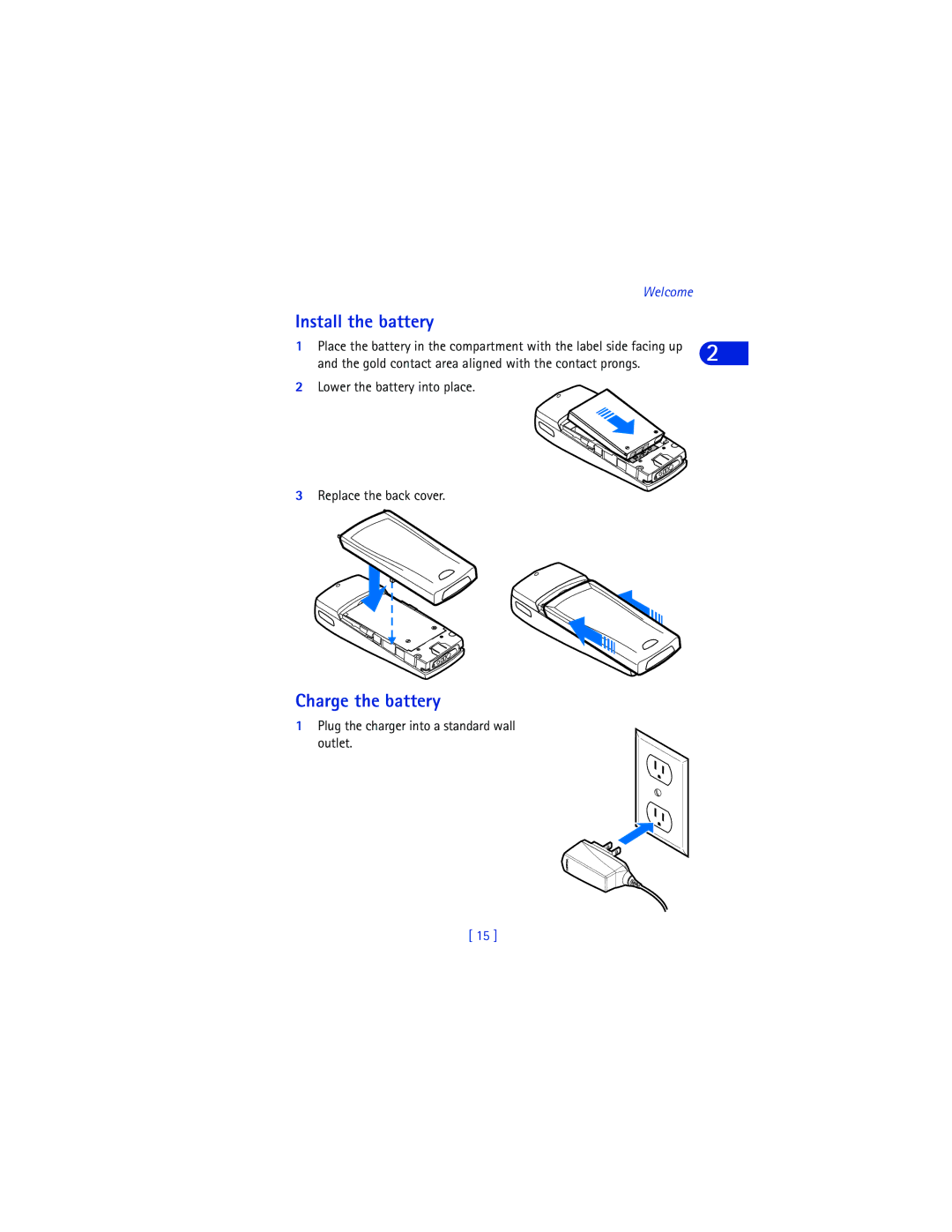 Nokia 6590 warranty Install the battery, Charge the battery, Lower the battery into place Replace the back cover 