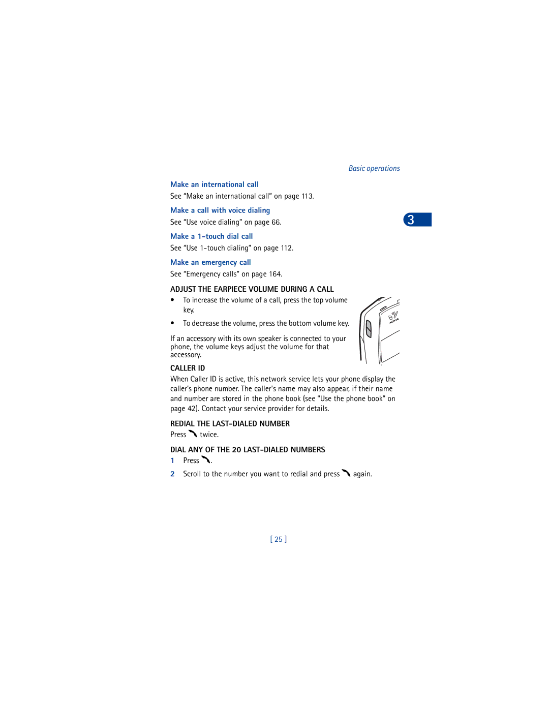 Nokia 6590 warranty Adjust the Earpiece Volume During a Call, Caller ID, Redial the LAST-DIALED Number 