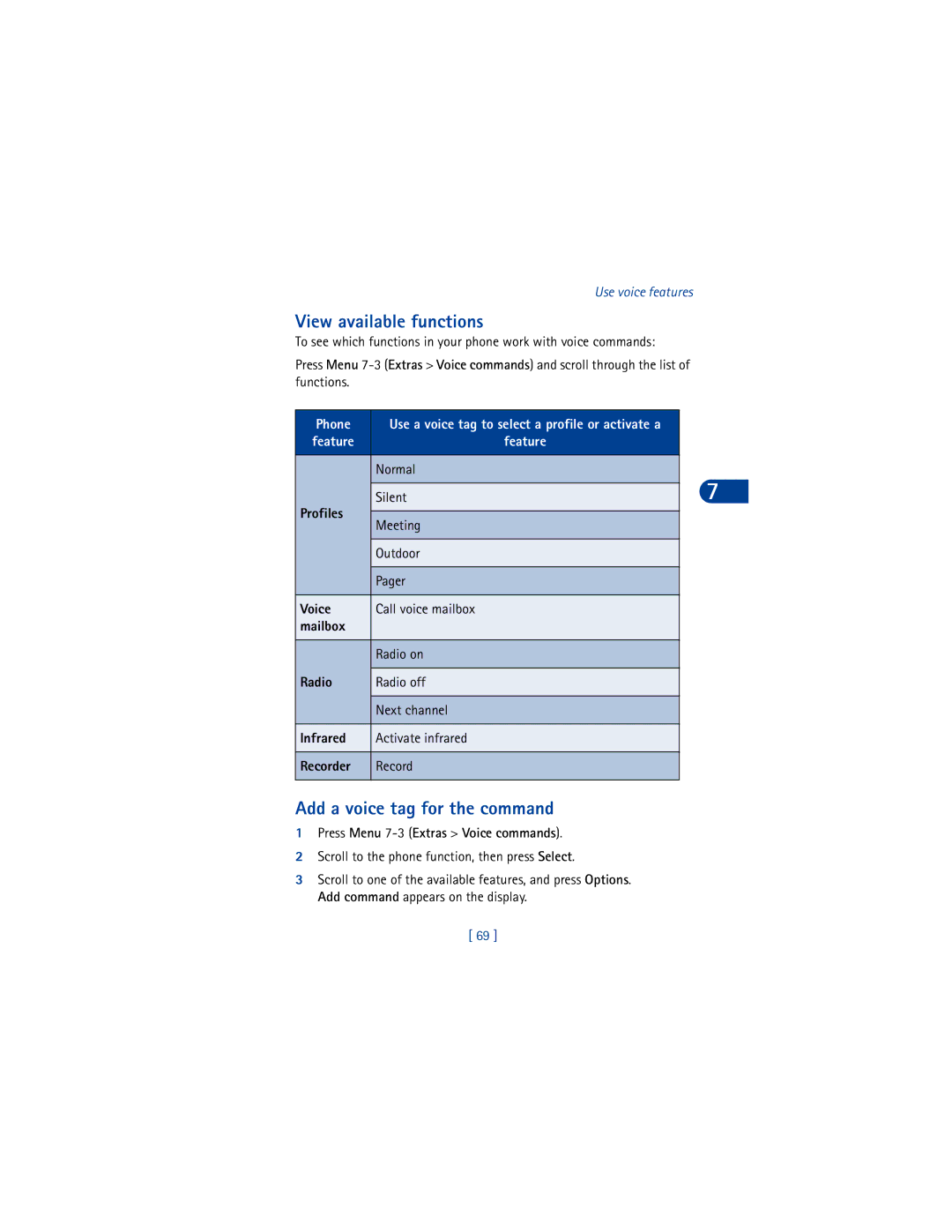 Nokia 6590 warranty View available functions, Add a voice tag for the command 