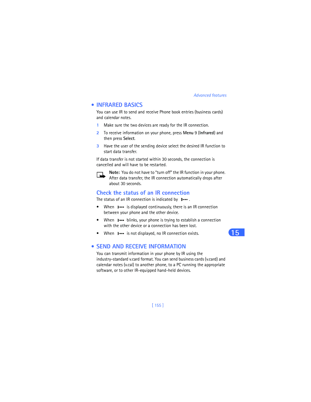 Nokia 6590i warranty Infrared Basics, Check the status of an IR connection, Send and Receive Information, 155 