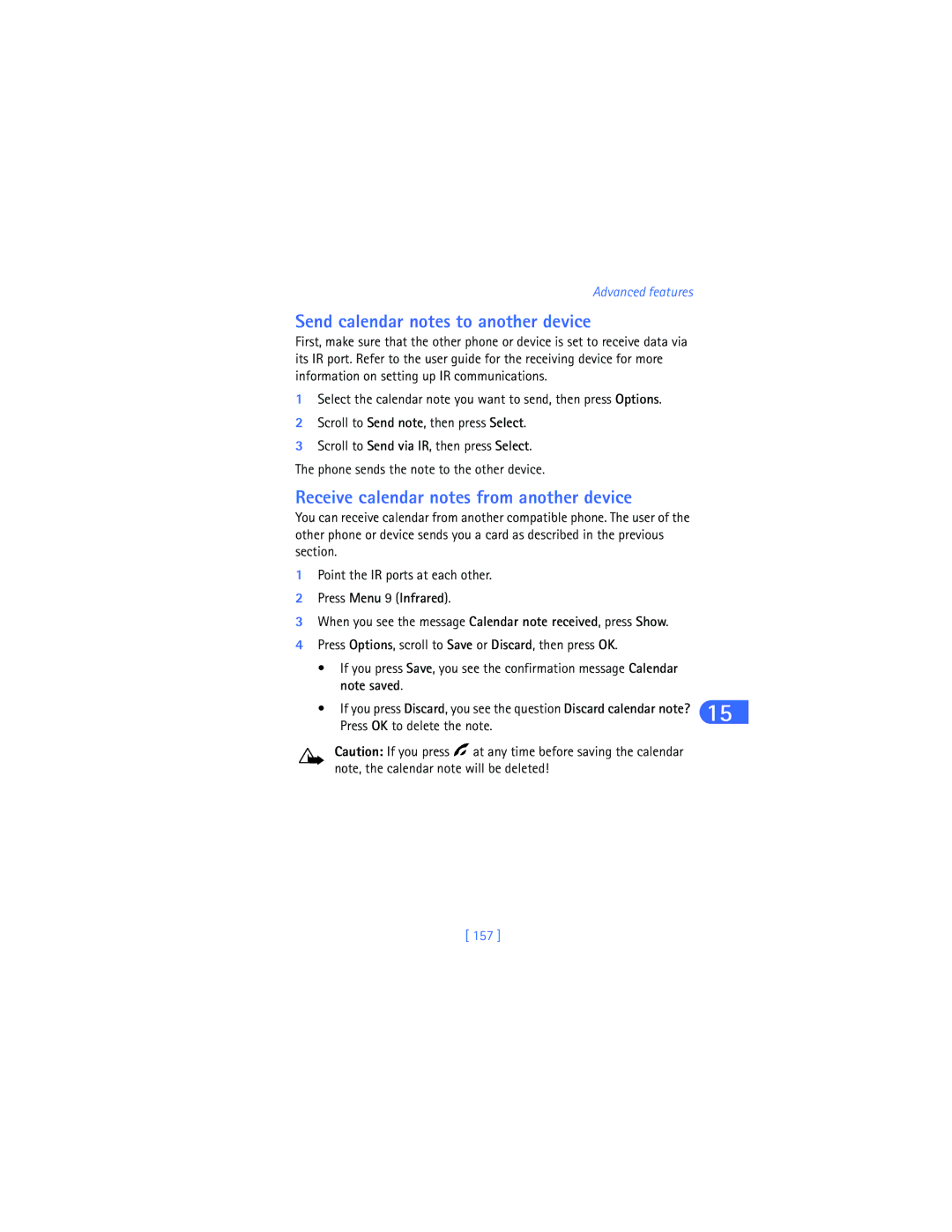Nokia 6590i warranty Send calendar notes to another device, Receive calendar notes from another device, 157 