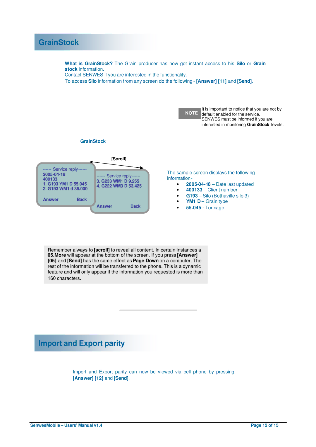 Nokia 6610 user manual GrainStock, Import and Export parity 