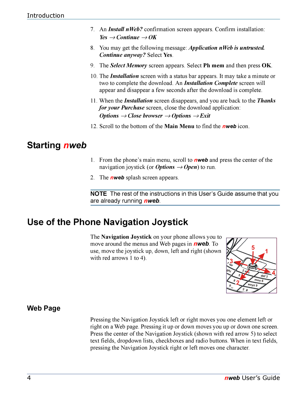 Nokia 6620 manual Starting nweb, Use of the Phone Navigation Joystick, Web 