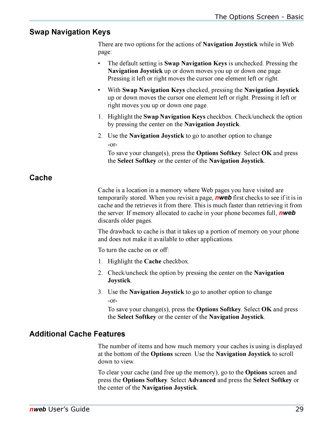 Nokia 6620 manual Swap Navigation Keys, Additional Cache Features 