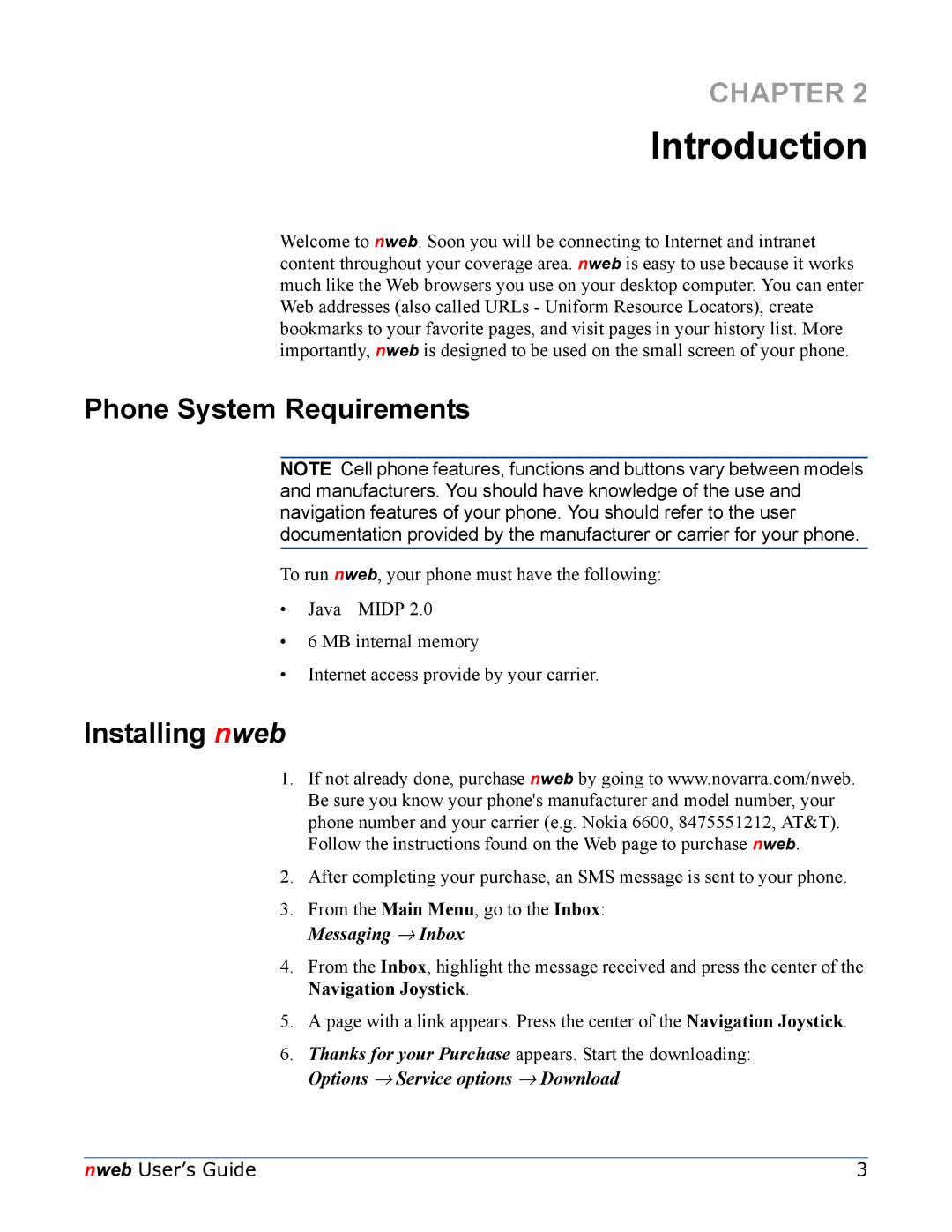 Nokia 6620 manual Introduction, Phone System Requirements, Installing nweb 