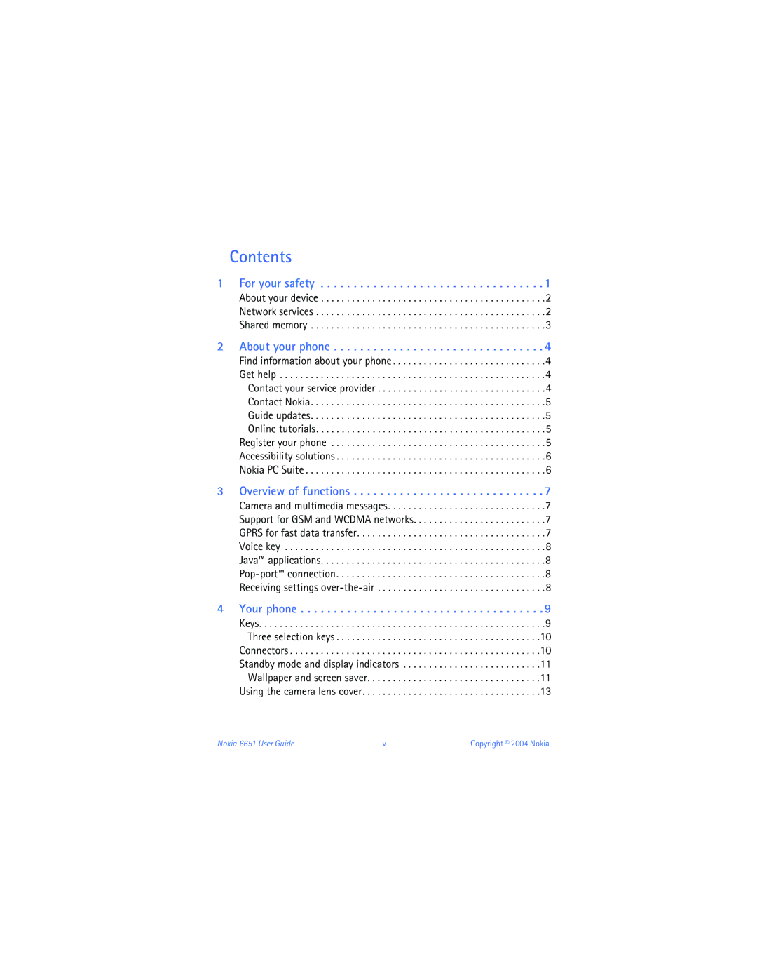 Nokia 6651 manual Contents 