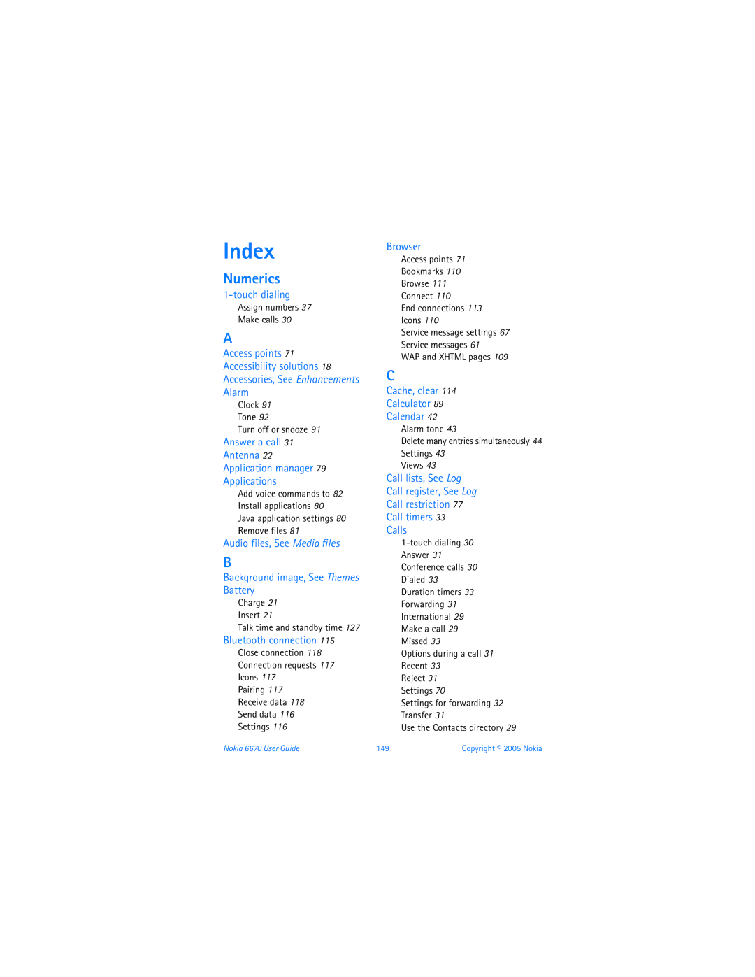 Nokia 6670 manual Numerics, Assign numbers Make calls, Clock Tone Turn off or snooze, Charge Insert 