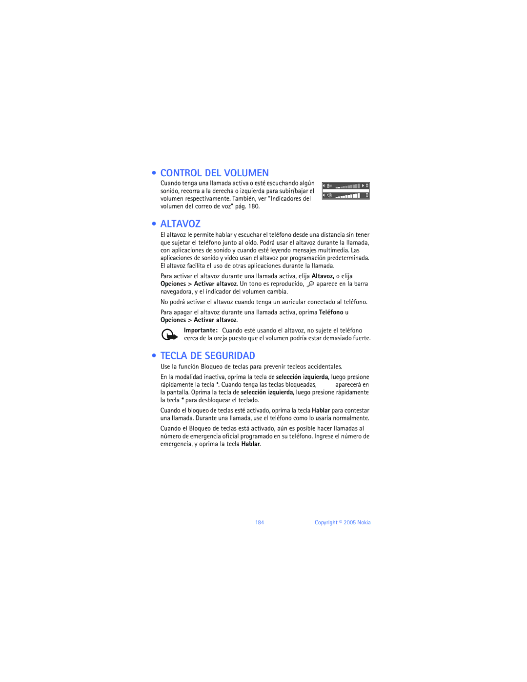Nokia 6670 manual Control DEL Volumen, Altavoz, Tecla DE Seguridad 