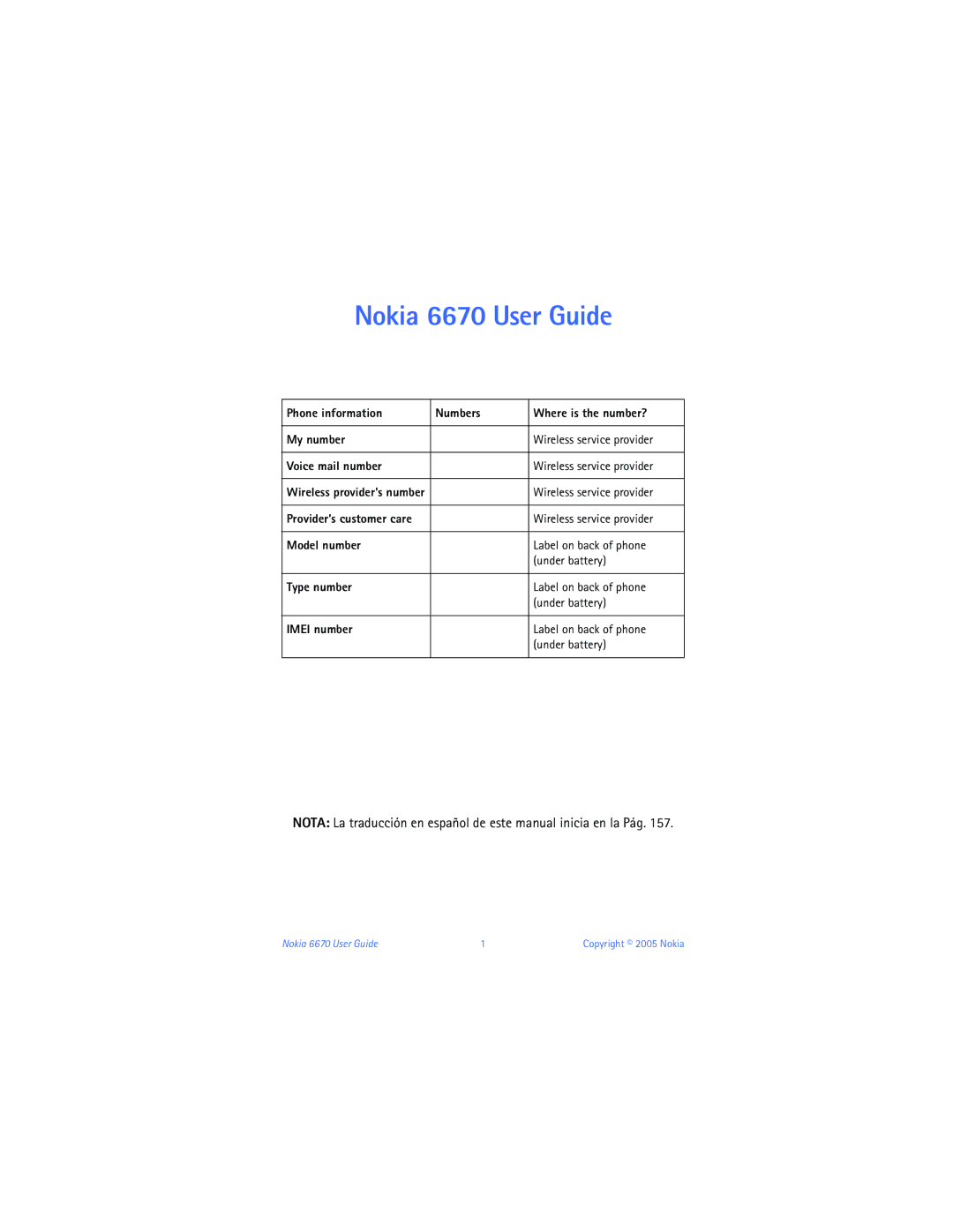Nokia manual Nokia 6670 User Guide 