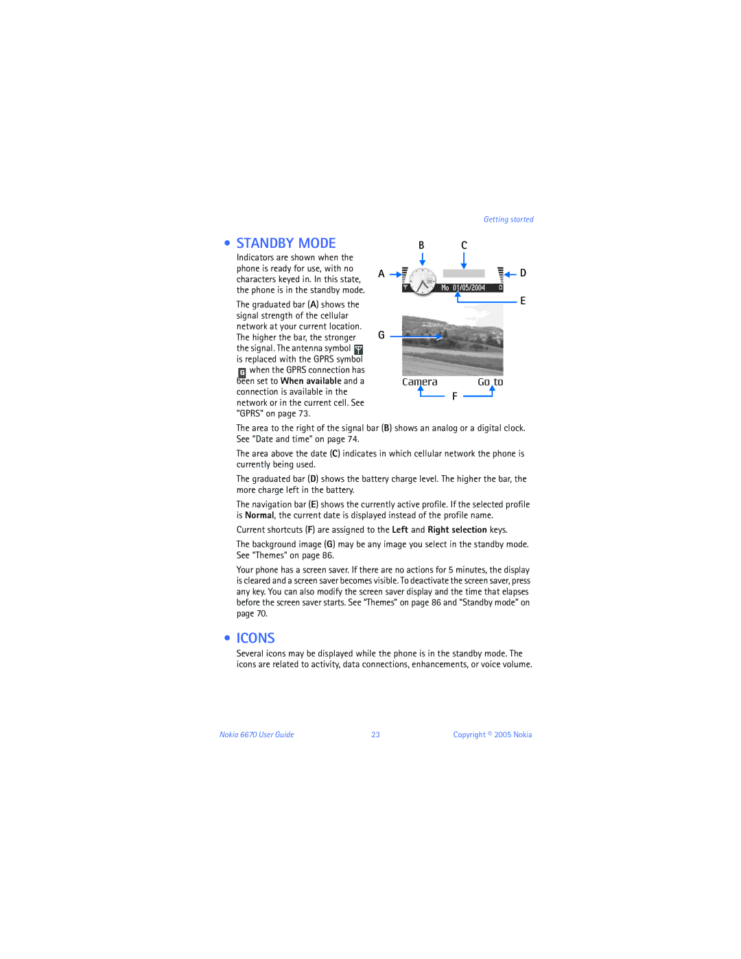 Nokia 6670 manual Standby Mode, Icons 