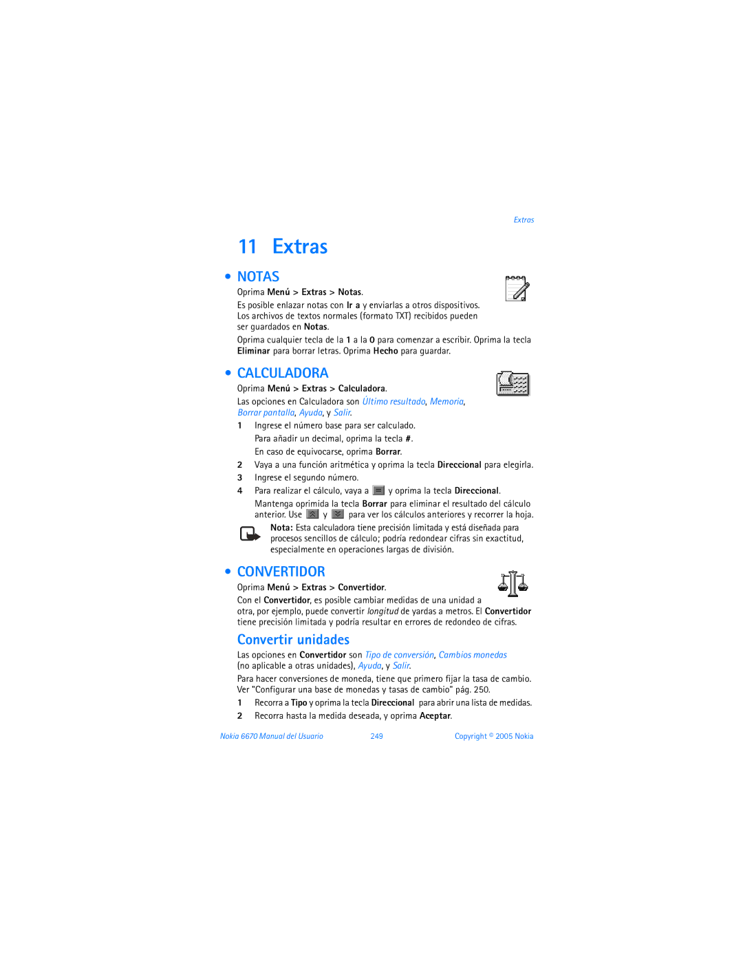Nokia 6670 manual Notas, Calculadora, Convertidor, Convertir unidades 