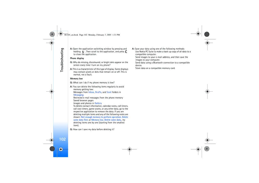 Nokia 6680 manual Phone display, Memory low, Messaging 