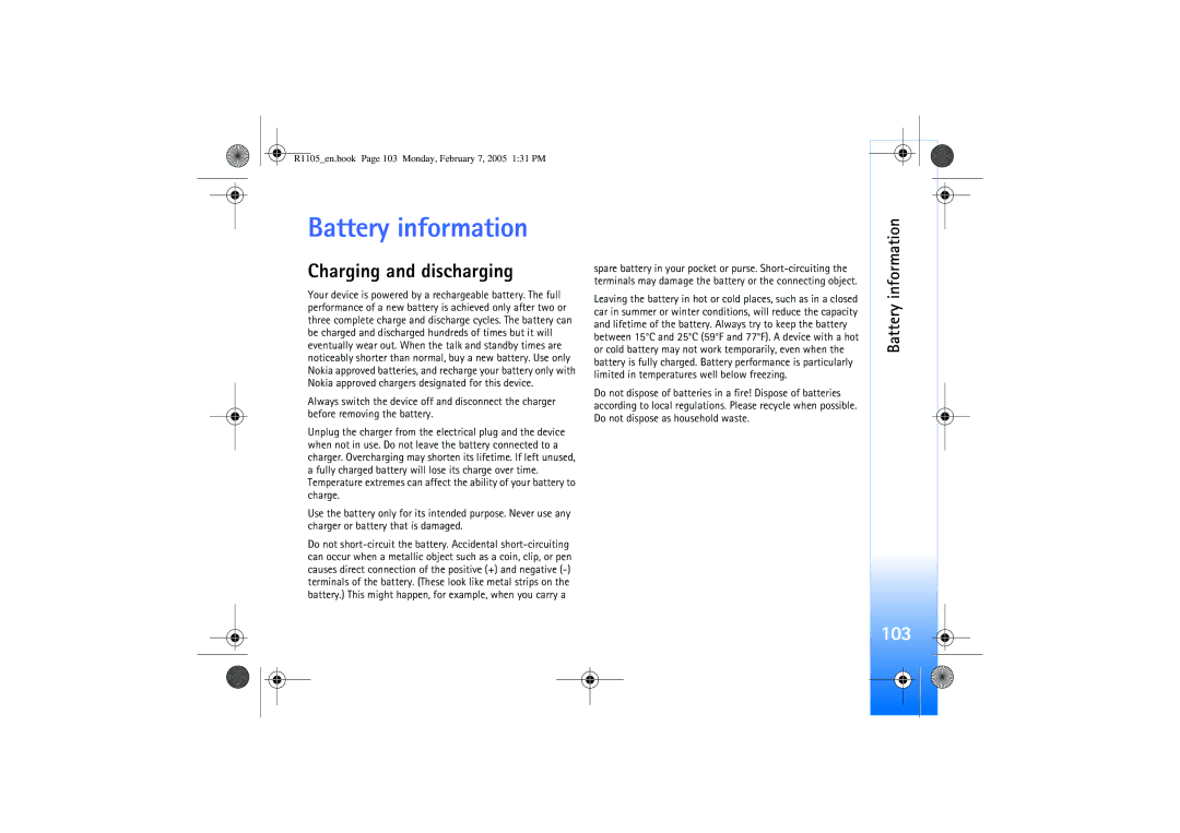 Nokia 6680 manual Battery information, Charging and discharging 