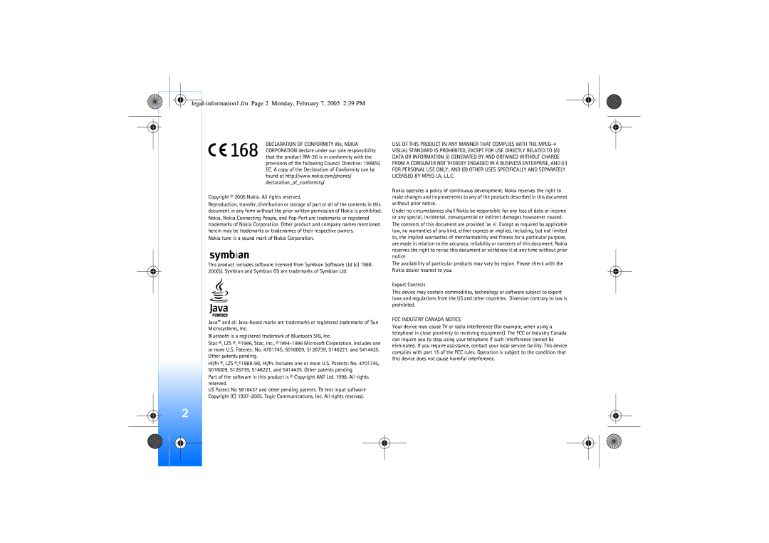 Nokia 6680 manual Legal-information1.fm Page 2 Monday, February 7, 2005 239 PM 