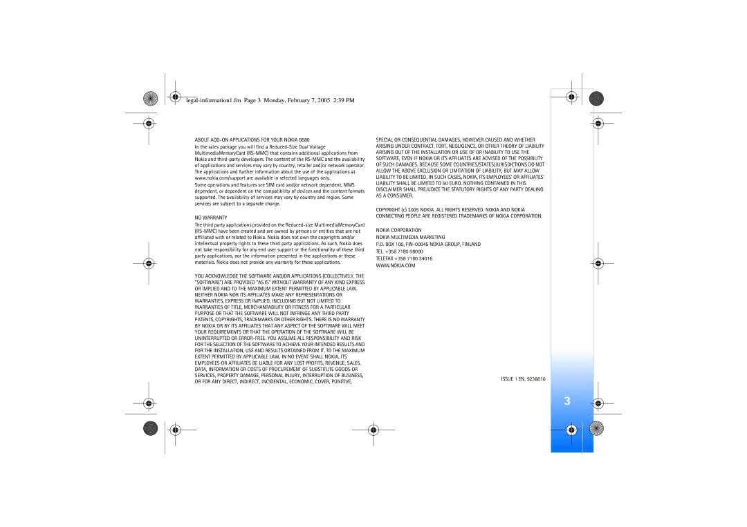 Nokia 6680 manual Legal-information1.fm Page 3 Monday, February 7, 2005 239 PM 