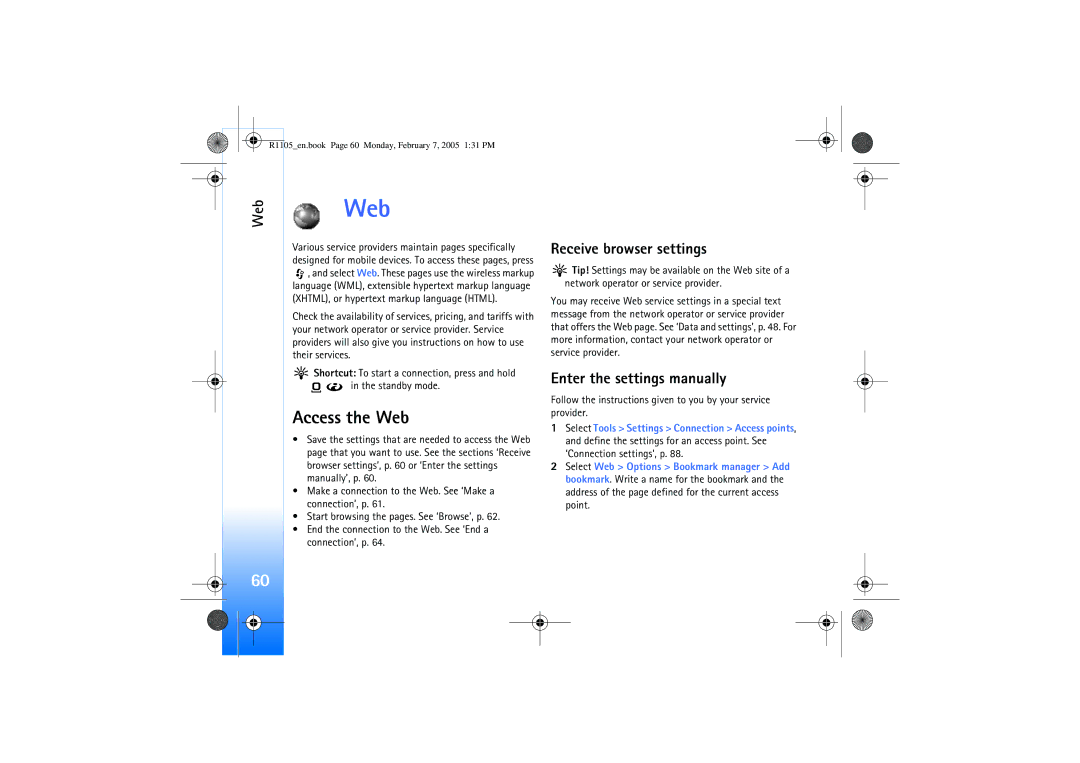 Nokia 6680 Access the Web, Receive browser settings, Enter the settings manually 