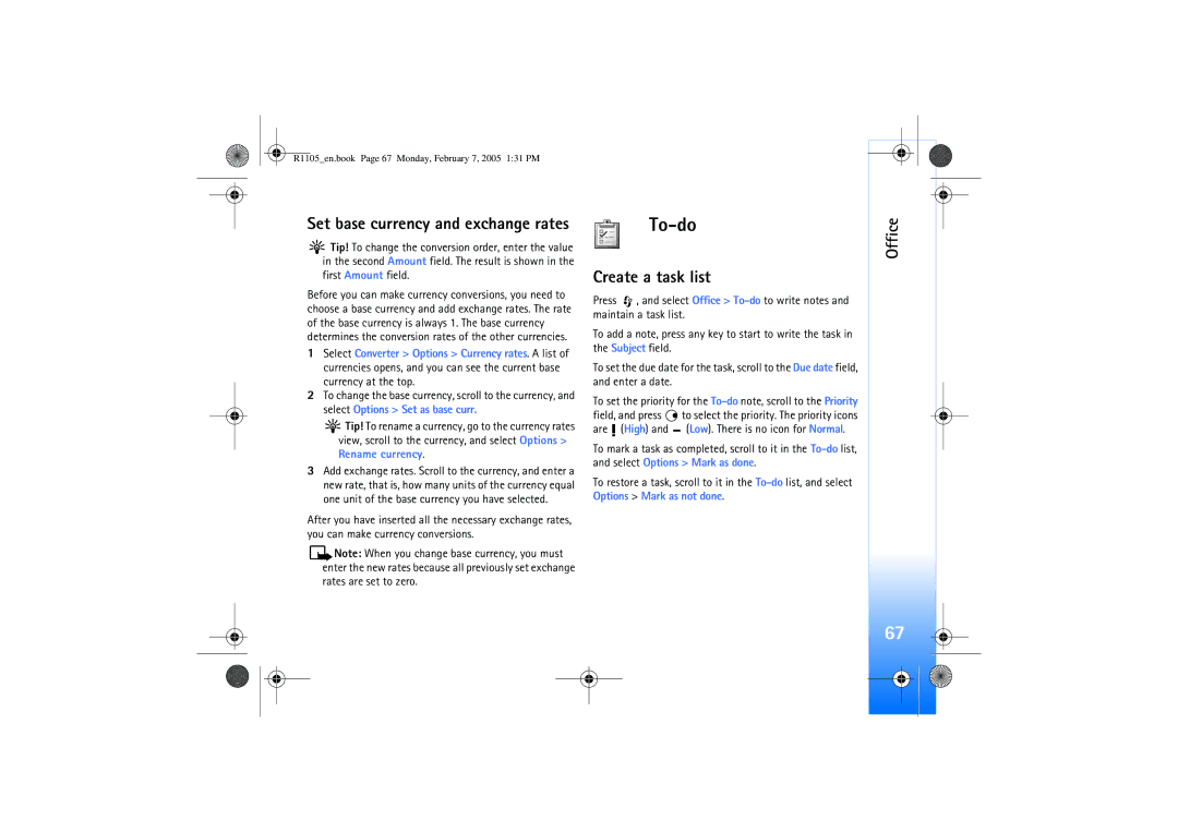 Nokia 6680 manual To-do, Create a task list 