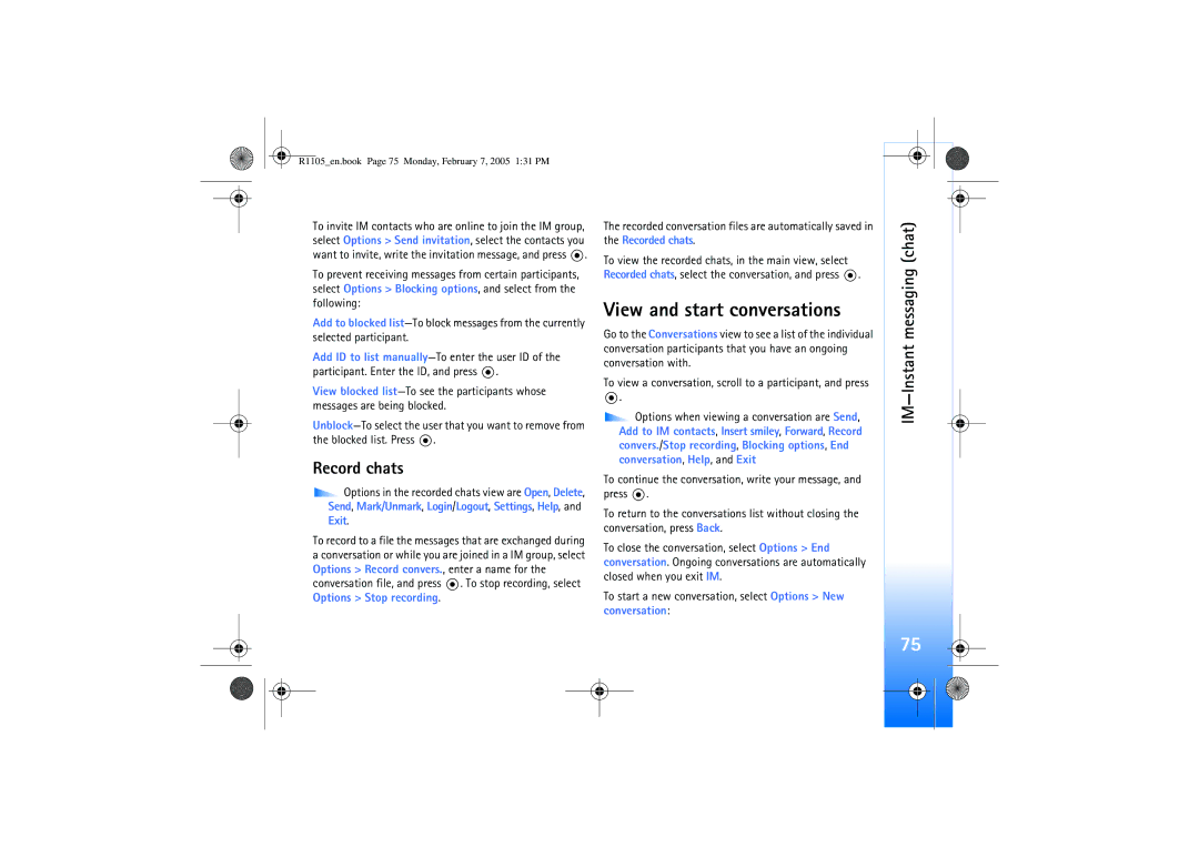 Nokia 6680 manual View and start conversations, Record chats 