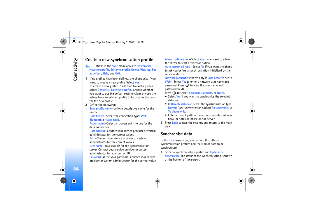 Nokia 6680 manual Synchronise data, Create a new synchronisation profile 