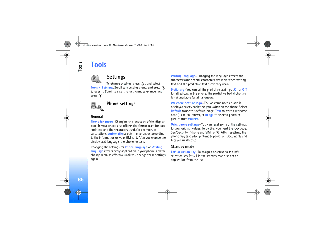 Nokia 6680 manual Tools, Settings, Phone settings 