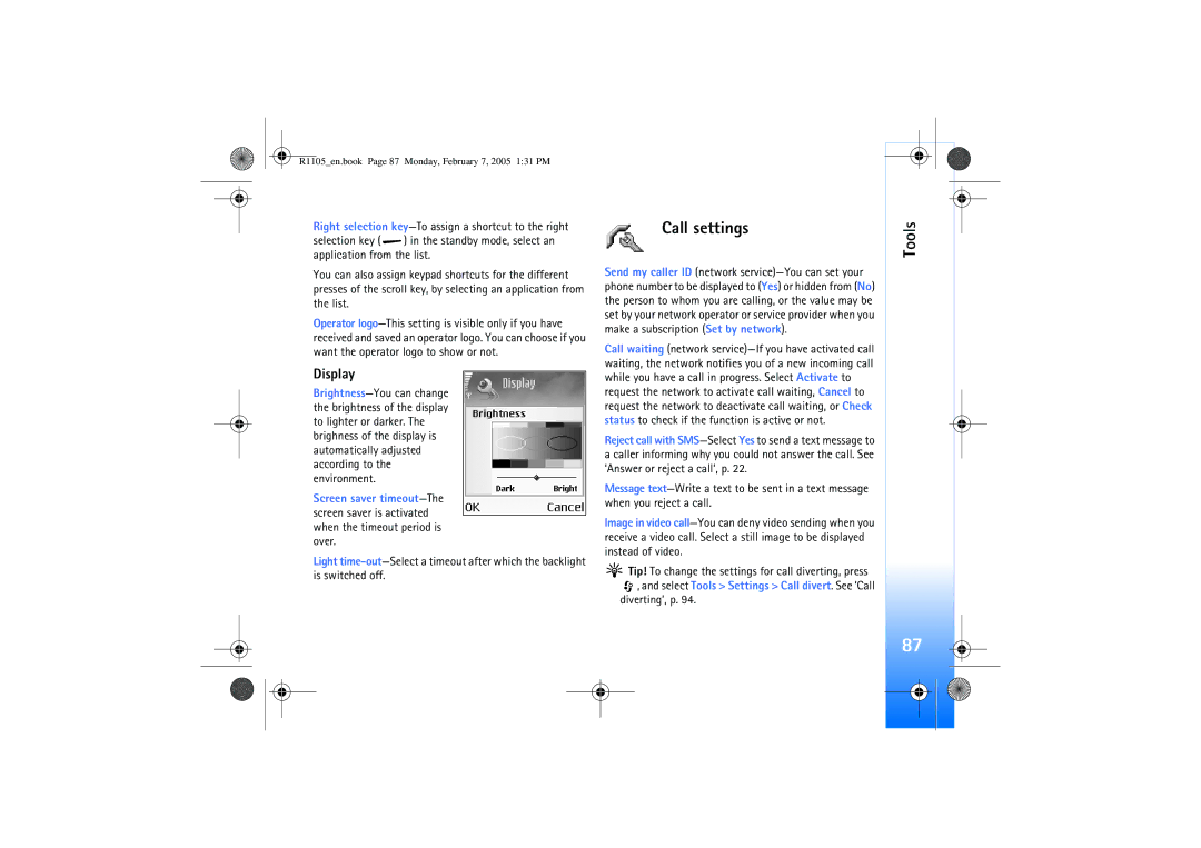 Nokia 6680 manual Call settings, Display, Diverting’, p 