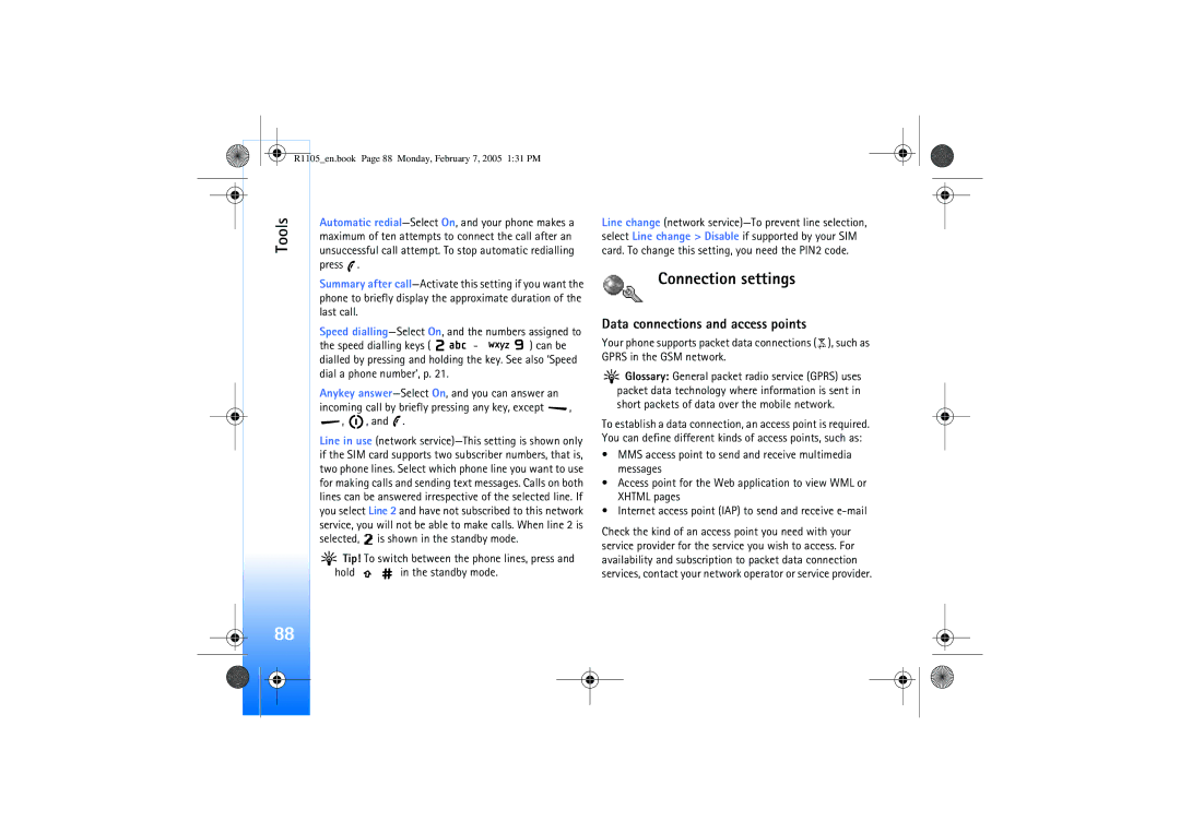 Nokia 6680 manual Connection settings, Data connections and access points 