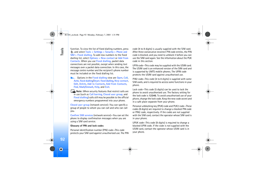 Nokia 6680 manual Glossary of PIN and lock codes 