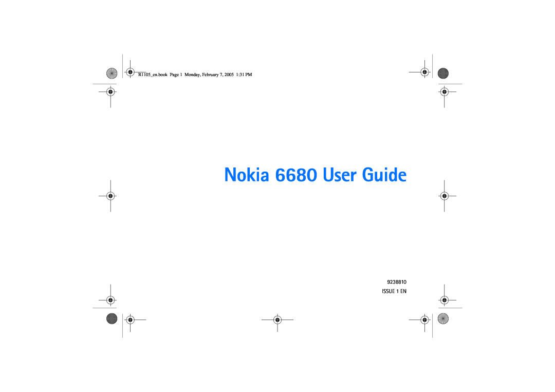 Nokia manual Nokia 6680 User Guide, ISSUE 1 EN, R1105en.book Page 1 Monday, February 7, 2005 131 PM 