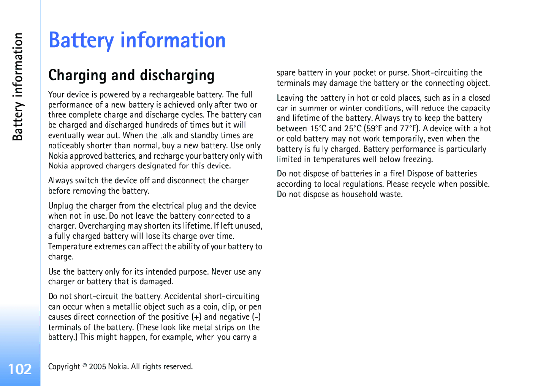 Nokia 6681 manual Battery information, Charging and discharging 