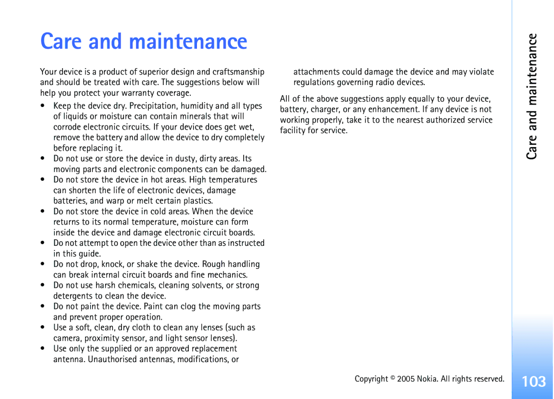 Nokia 6681 manual Care and maintenance 