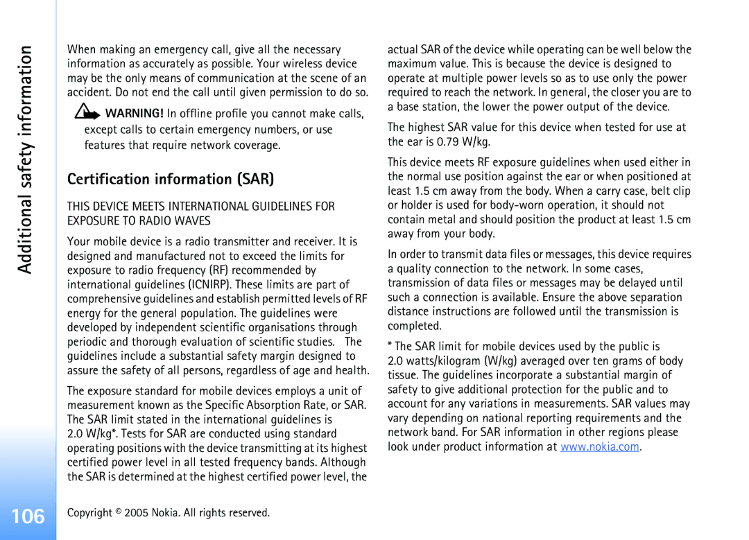 Nokia 6681 manual Certification information SAR, SAR limit for mobile devices used by the public is 