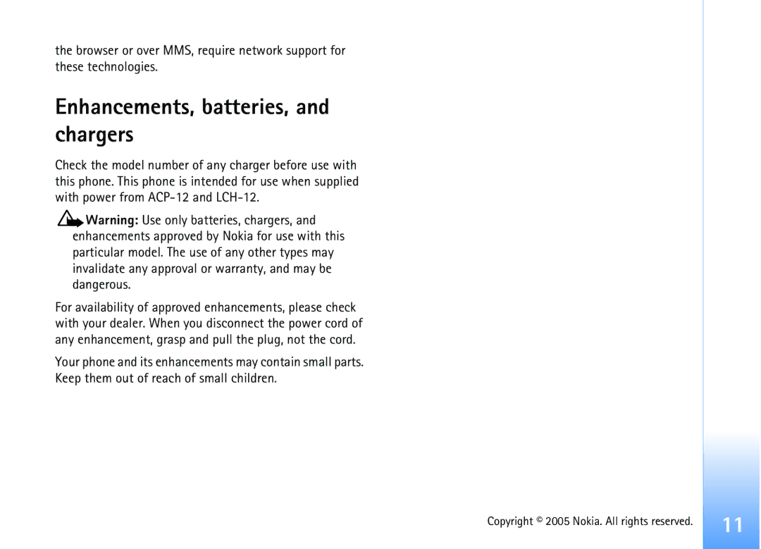 Nokia 6681 manual Enhancements, batteries, and chargers 