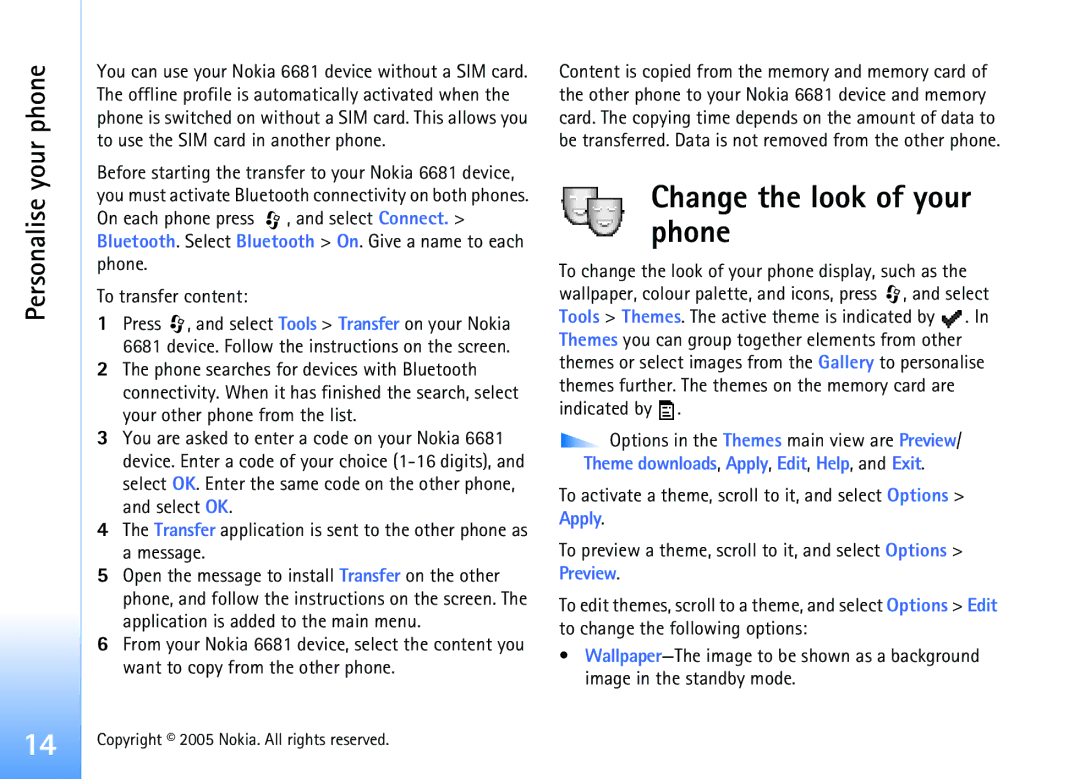 Nokia 6681 manual Change the look of your phone 