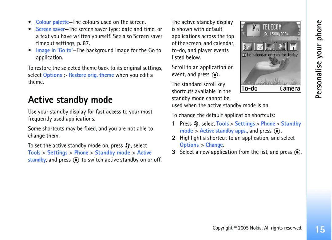 Nokia 6681 manual Active standby mode, Scroll to an application or event, and press 