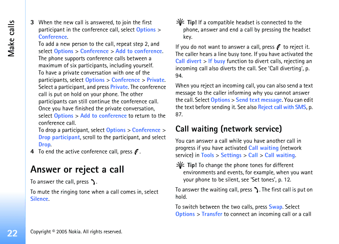 Nokia 6681 manual Answer or reject a call, Call waiting network service 