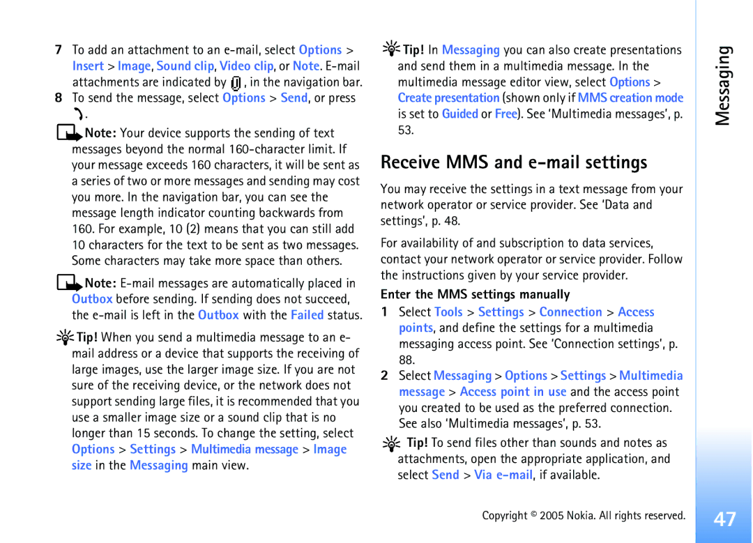 Nokia 6681 manual Receive MMS and e-mail settings, For example, 10 2 means that you can still add 